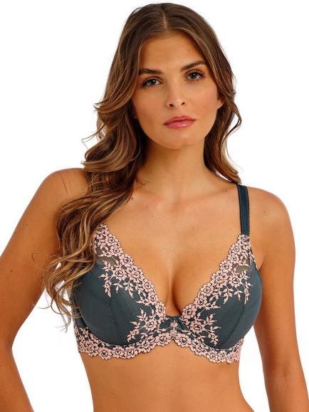Wacoal Embrace Lace Underwired Plunge Bra, Dark Slate/ Pink, Dark Slate/ Pink