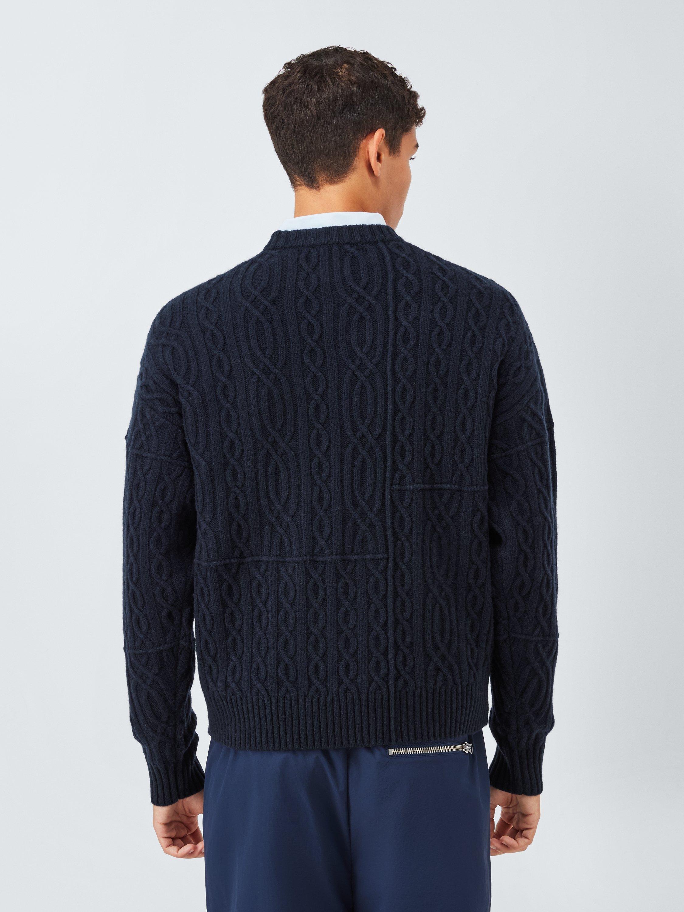 Product image 2 of 6, which shows John Lewis x LABRUM Lambswool Blend Cable Knit Jumper, Navy, S