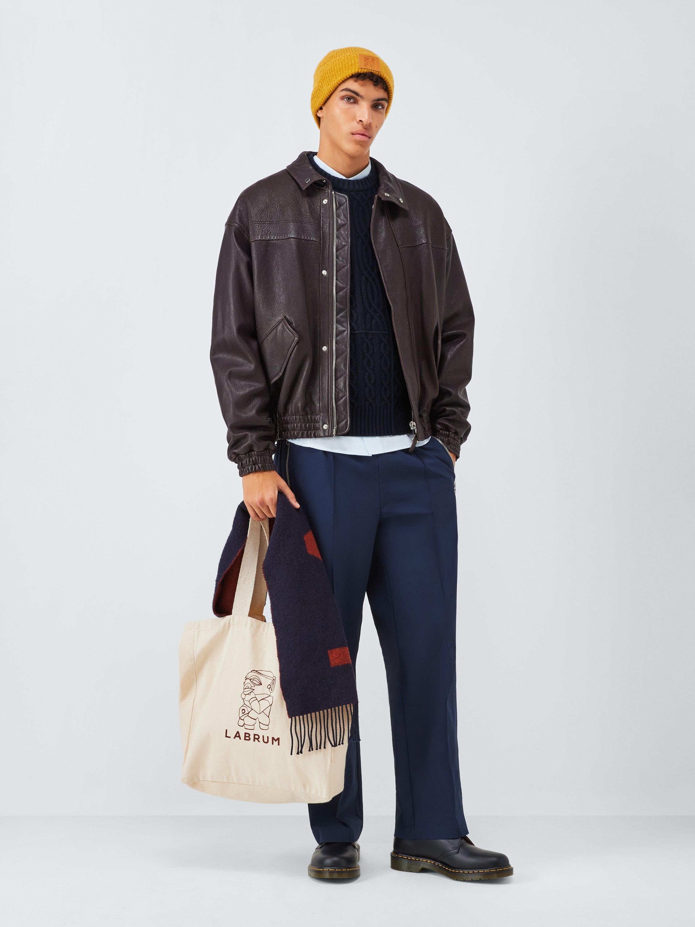 Product image 3 of 6, which shows John Lewis x LABRUM Lambswool Blend Cable Knit Jumper, Navy, S