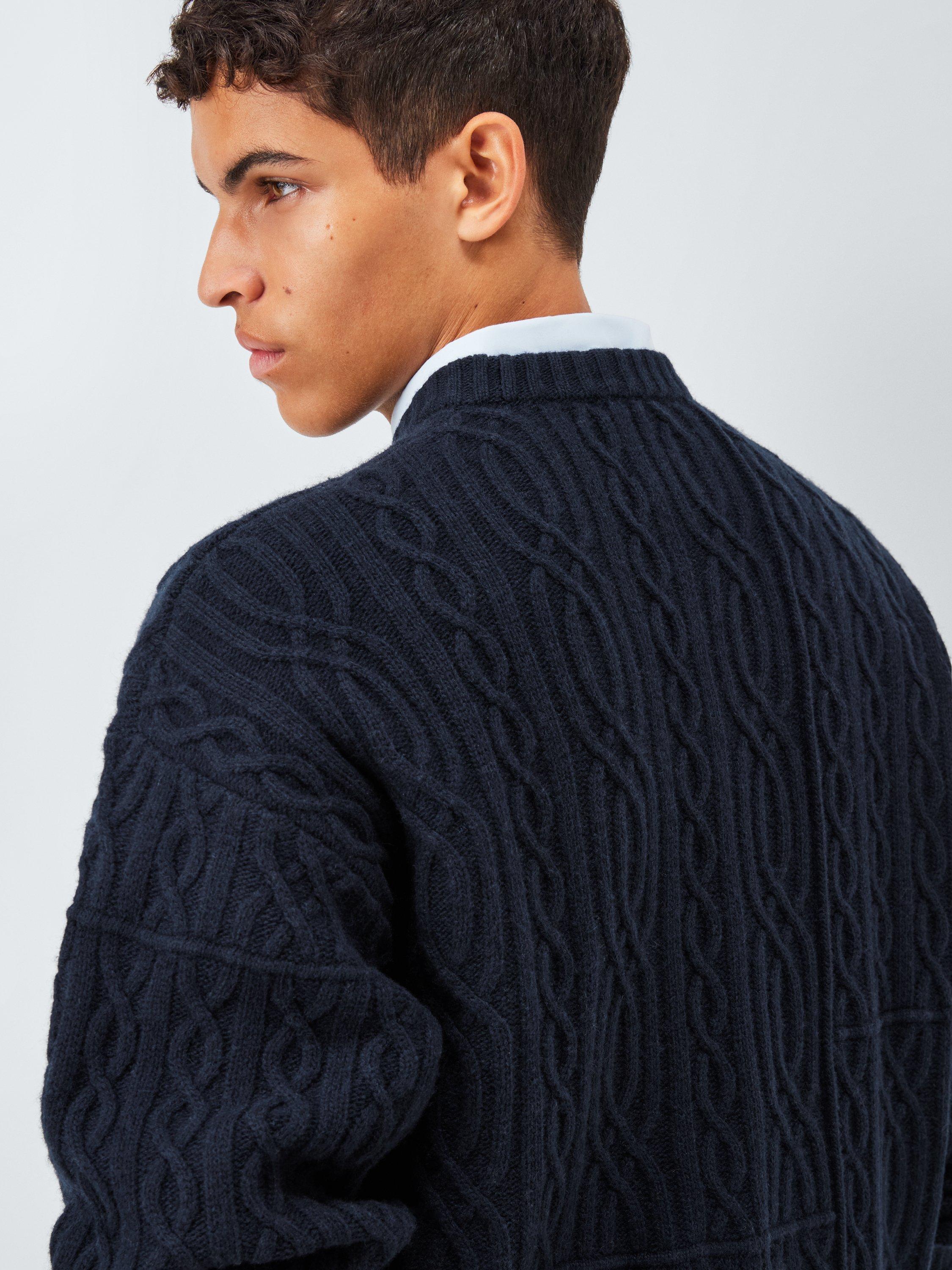 Product image 6 of 6, which shows John Lewis x LABRUM Lambswool Blend Cable Knit Jumper, Navy, S