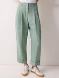 Jigsaw Pure Irish Linen Turn Up Trousers, Green