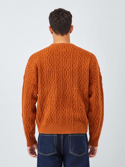 John Lewis x LABRUM Lambswool Blend Cable Knit Jumper - view 2, Tibetan Tan