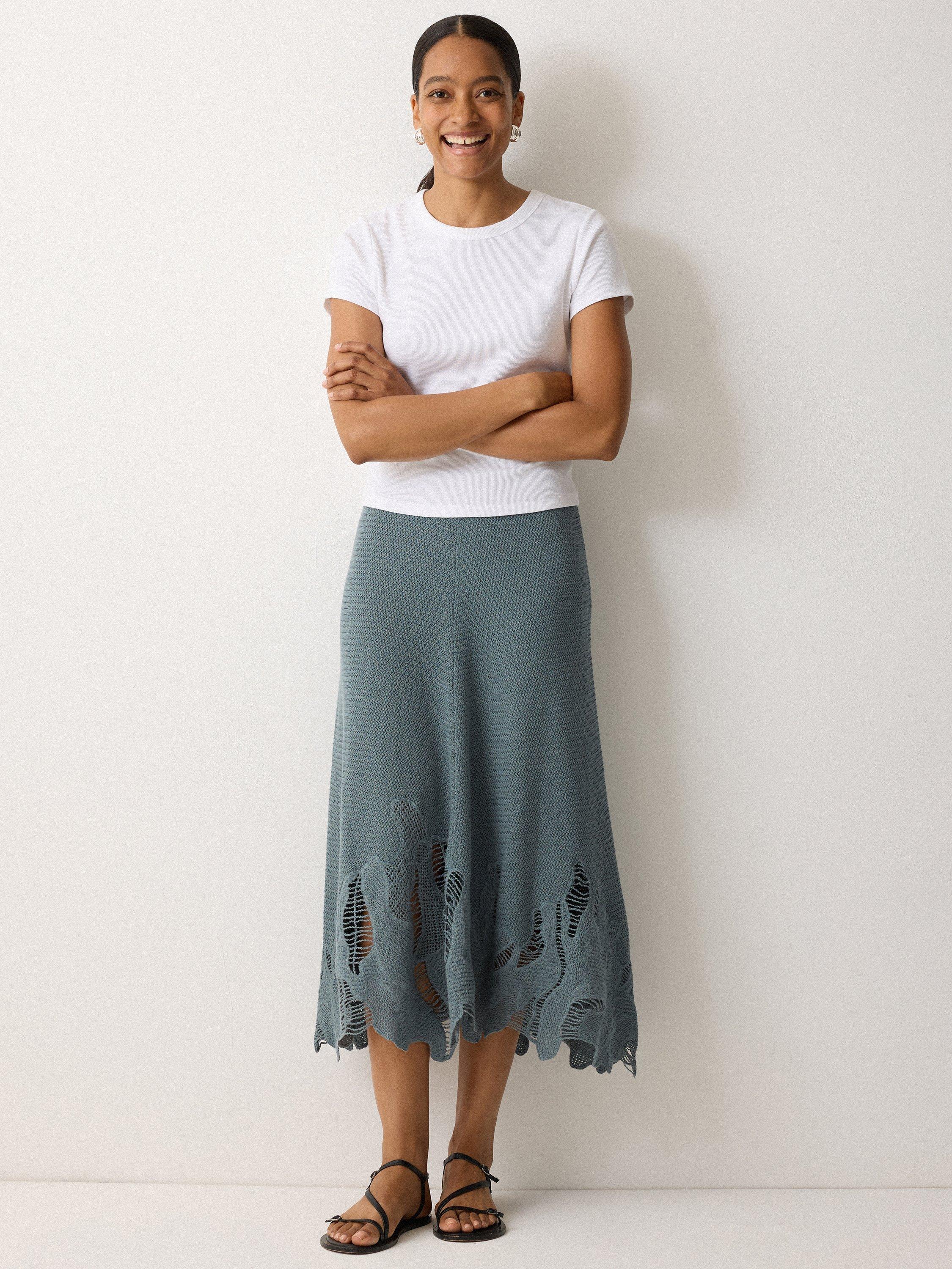 Product image 5 of 5, which shows Jigsaw Abstract Print Lace Cotton Knit Skirt, Blue, XS