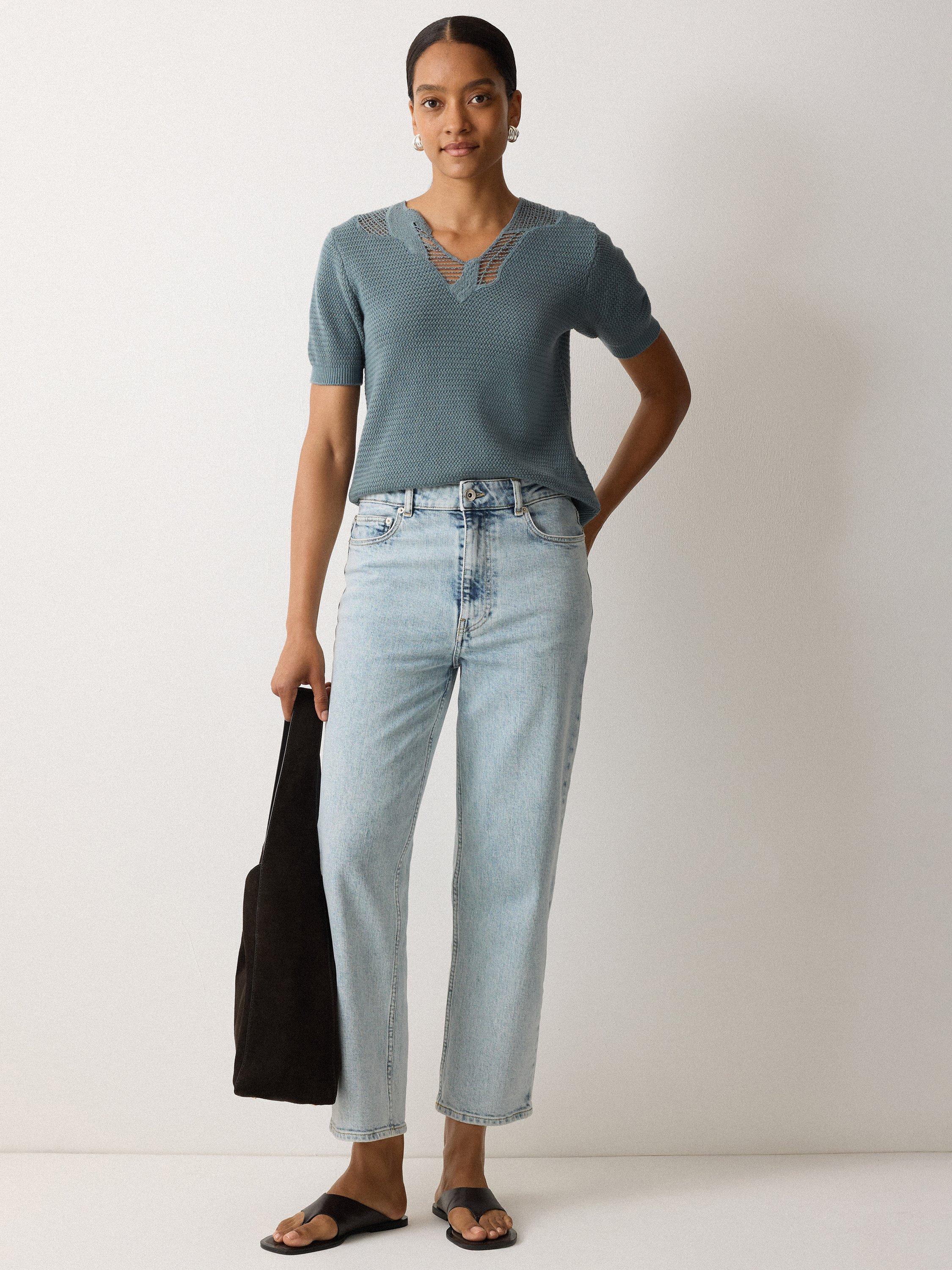 Product image 5 of 5, which shows Jigsaw Abstract Cut Lace Cotton Knit Top, Blue, XS
