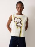 Jigsaw Abstract Floral Tape Jersey Tank Top, Cream/Multi