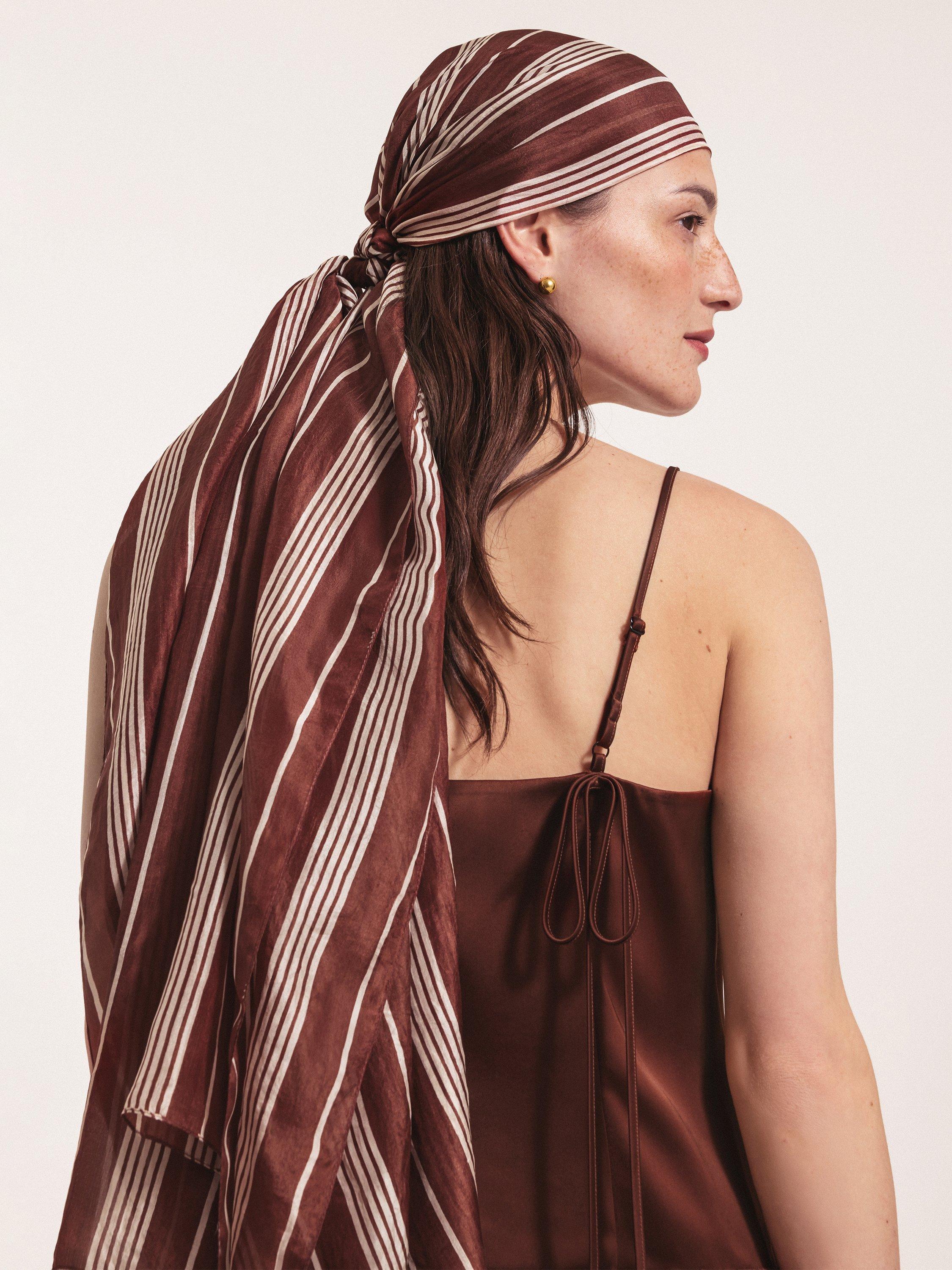 Product image 6 of 6, which shows Jigsaw Cassis Stripe Pure Silk Scarf, Brown, One Size