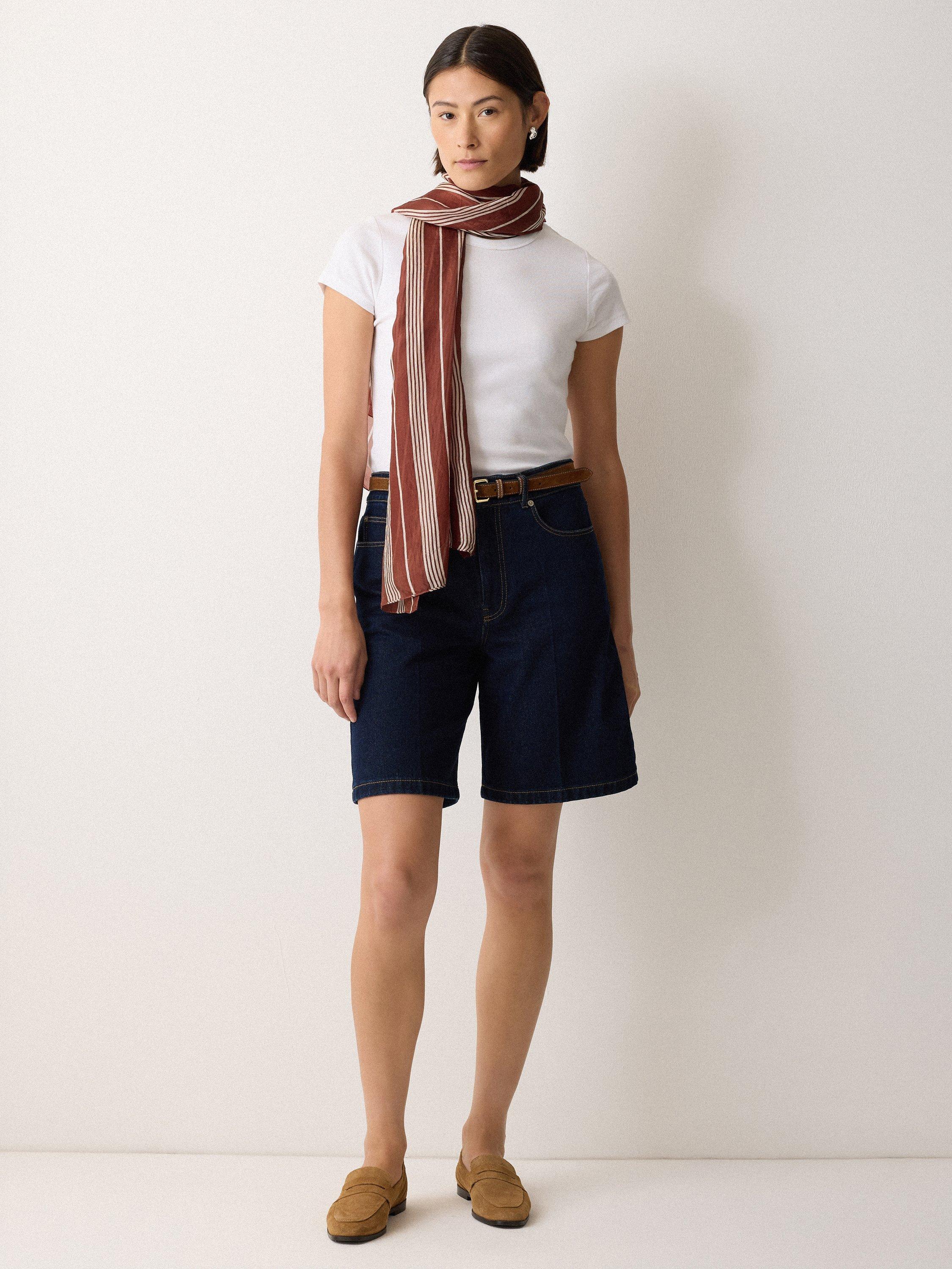 Product image 3 of 6, which shows Jigsaw Cassis Stripe Pure Silk Scarf, Brown, One Size