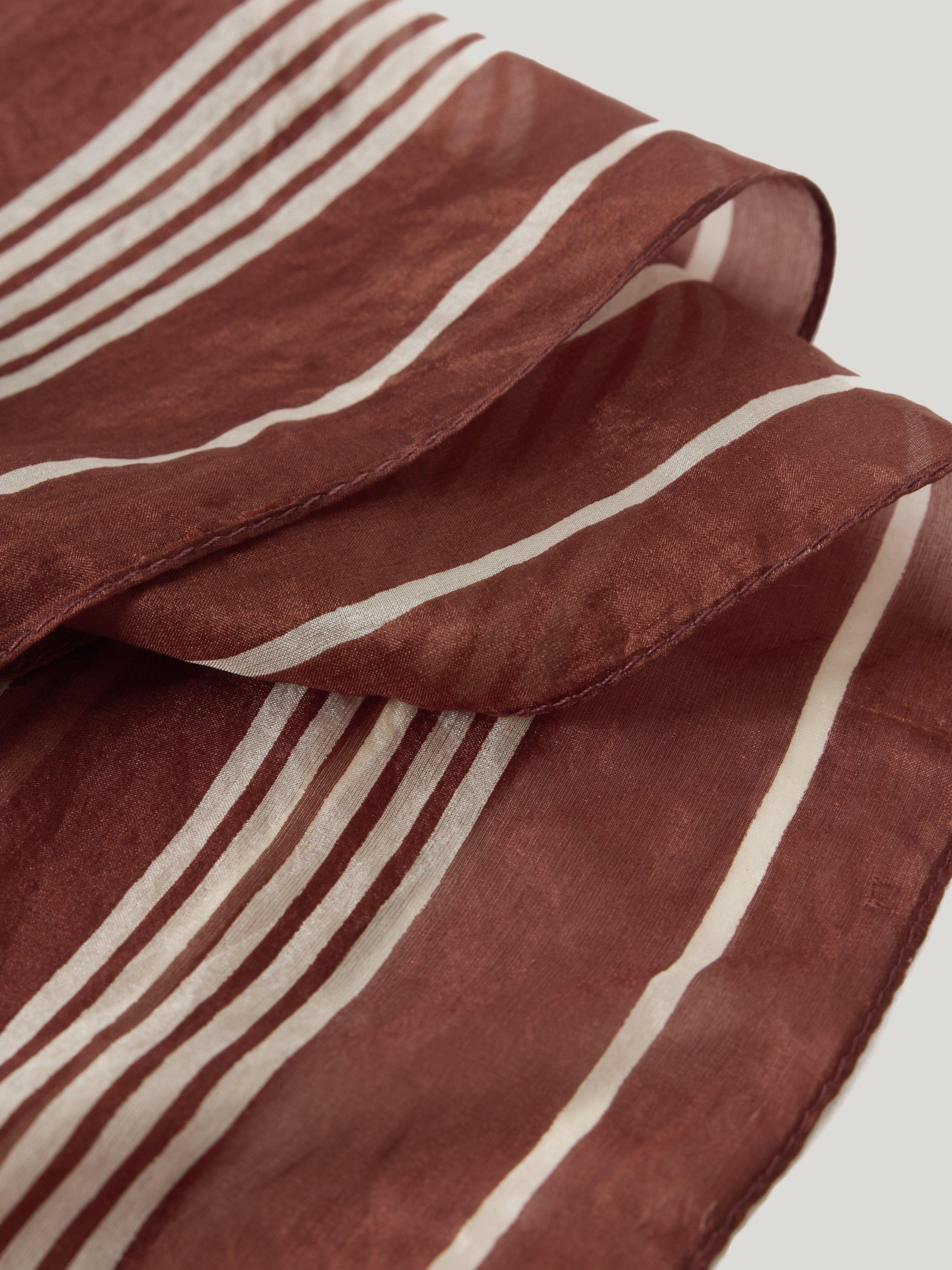 Product image 4 of 6, which shows Jigsaw Cassis Stripe Pure Silk Scarf, Brown, One Size