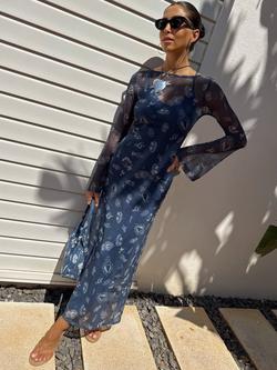 Never Fully Dressed Deloris Mesh Maxi Dress, Denim, Denim