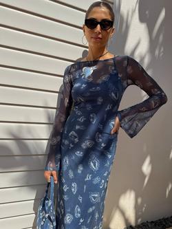 Never Fully Dressed Deloris Mesh Maxi Dress, Denim - view 2, Denim