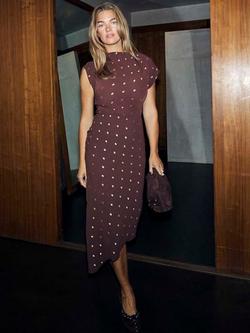 Never Fully Dressed Desiree Fleck Plisee Dress, Chocolate - view 2, Chocolate