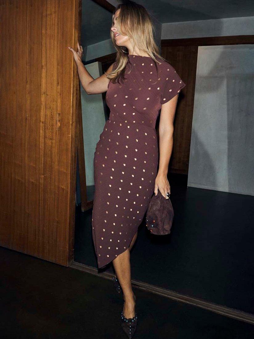 Product image 4 of 5, which shows Never Fully Dressed Desiree Fleck Plisee Dress, Chocolate, XS