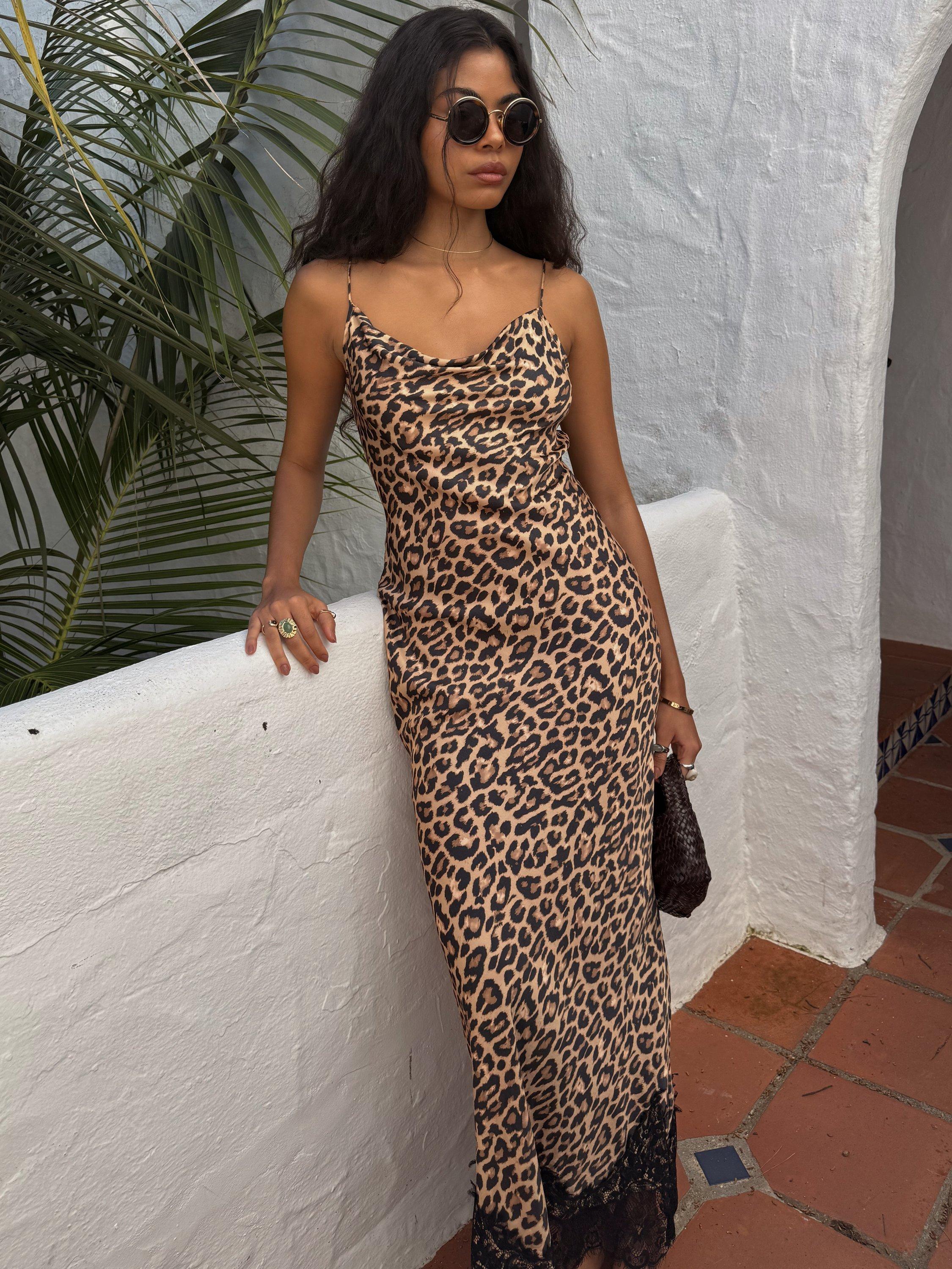 Product image 1 of 5, which shows Never Fully Dressed Patti Leopard Print Lace Trim Dress, Multi, 6