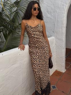 Never Fully Dressed Patti Leopard Print Lace Trim Dress, Multi, Multi