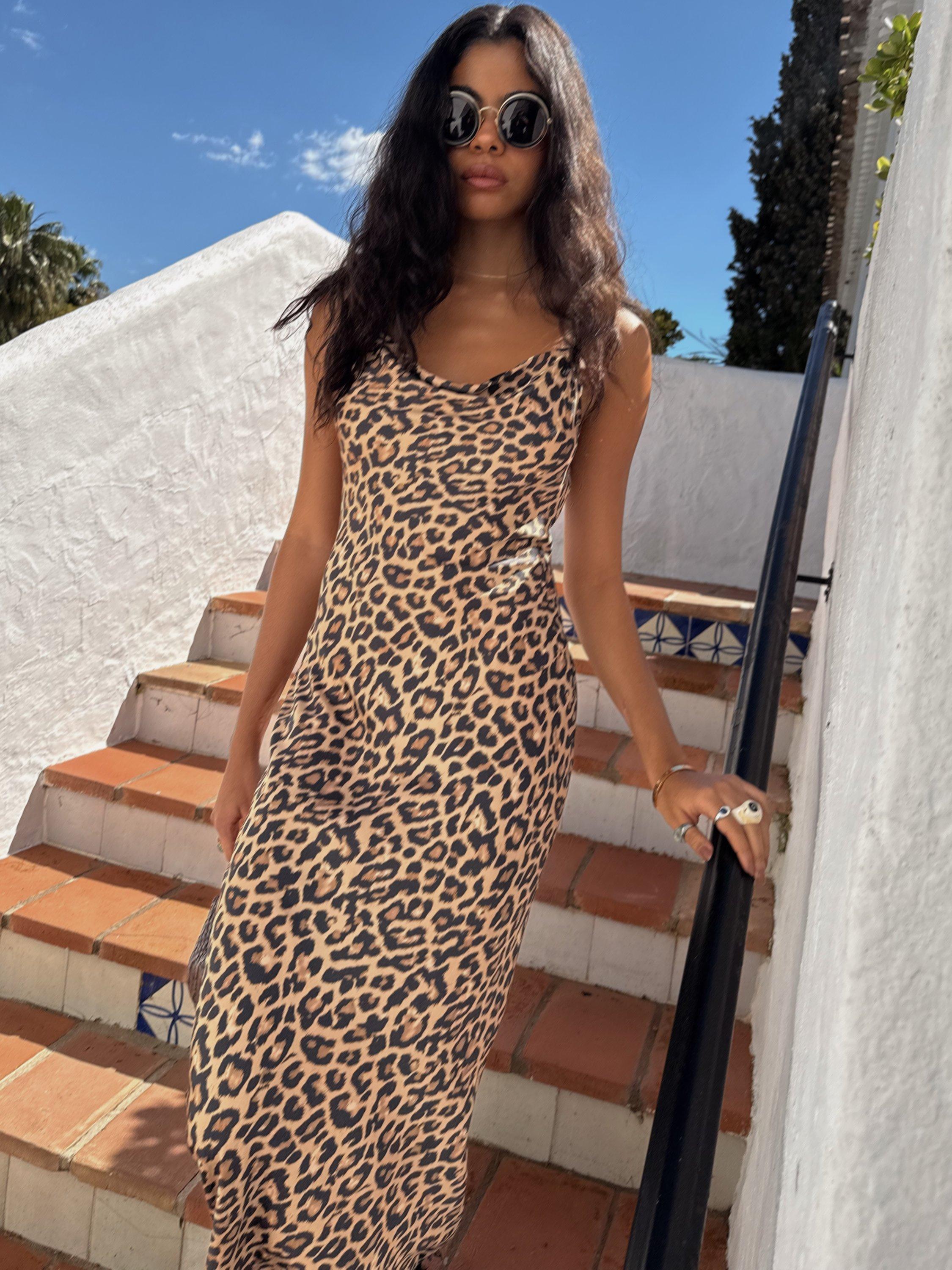 Product image 3 of 5, which shows Never Fully Dressed Patti Leopard Print Lace Trim Dress, Multi, 6