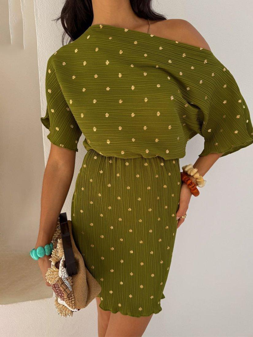 Product image 3 of 4, which shows Never Fully Dressed Tilly Plisse Mini Dress, Khaki, XS