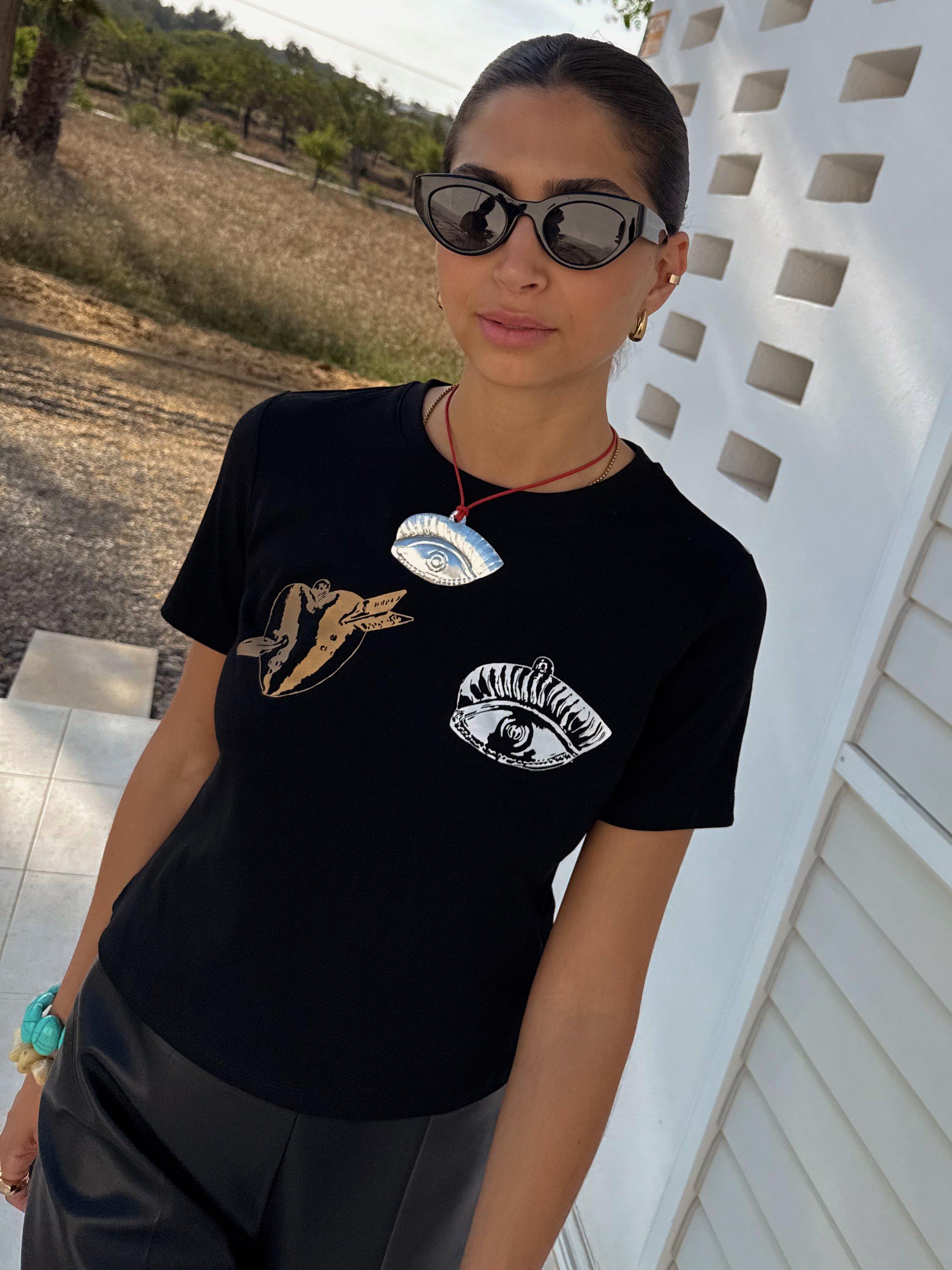 Product image 5 of 6, which shows Never Fully Dressed Deloris Foil Baby T-Shirt, Black, XS