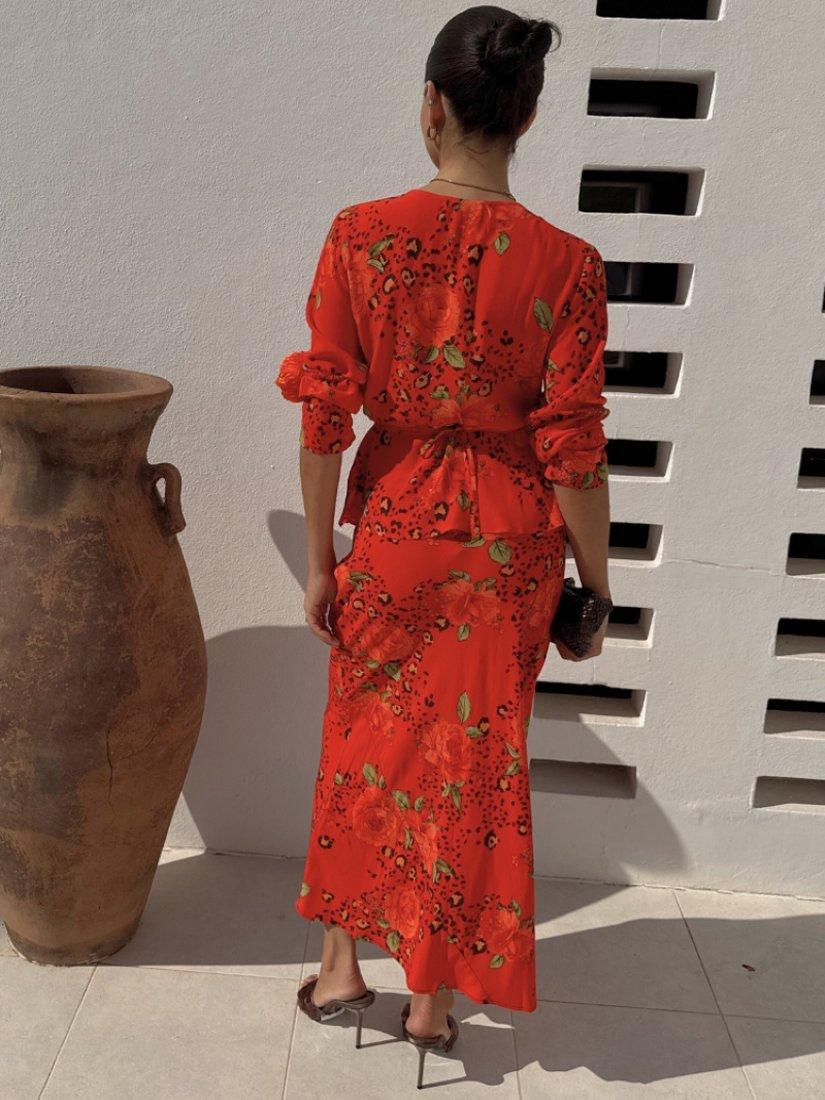 Product image 2 of 5, which shows Never Fully Dressed Rosie Long Sleeve Wrap Top, Red, 6