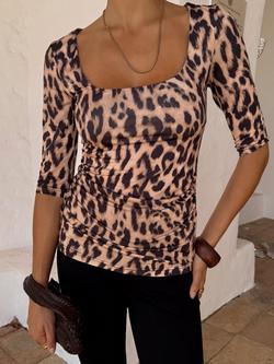 Never Fully Dressed Leopard Print Jersey Top, Multi, Multi