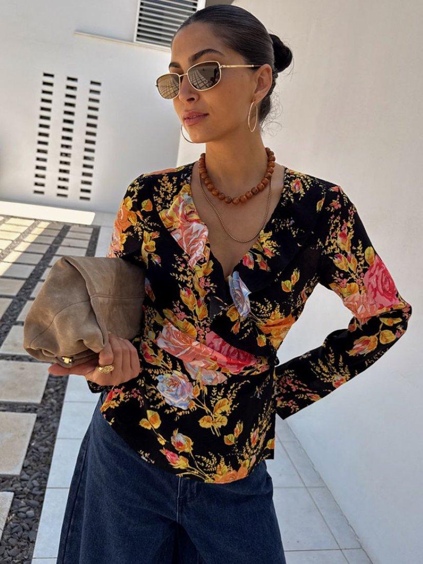 Product image 1 of 5, which shows Never Fully Dressed Floral Long Sleeve Wrap Top, Multi, 6