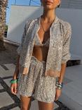 Never Fully Dressed Sequin Bomber Jacket, Silver