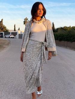 Never Fully Dressed Sequin Bomber Jacket, Silver - view 2, Silver