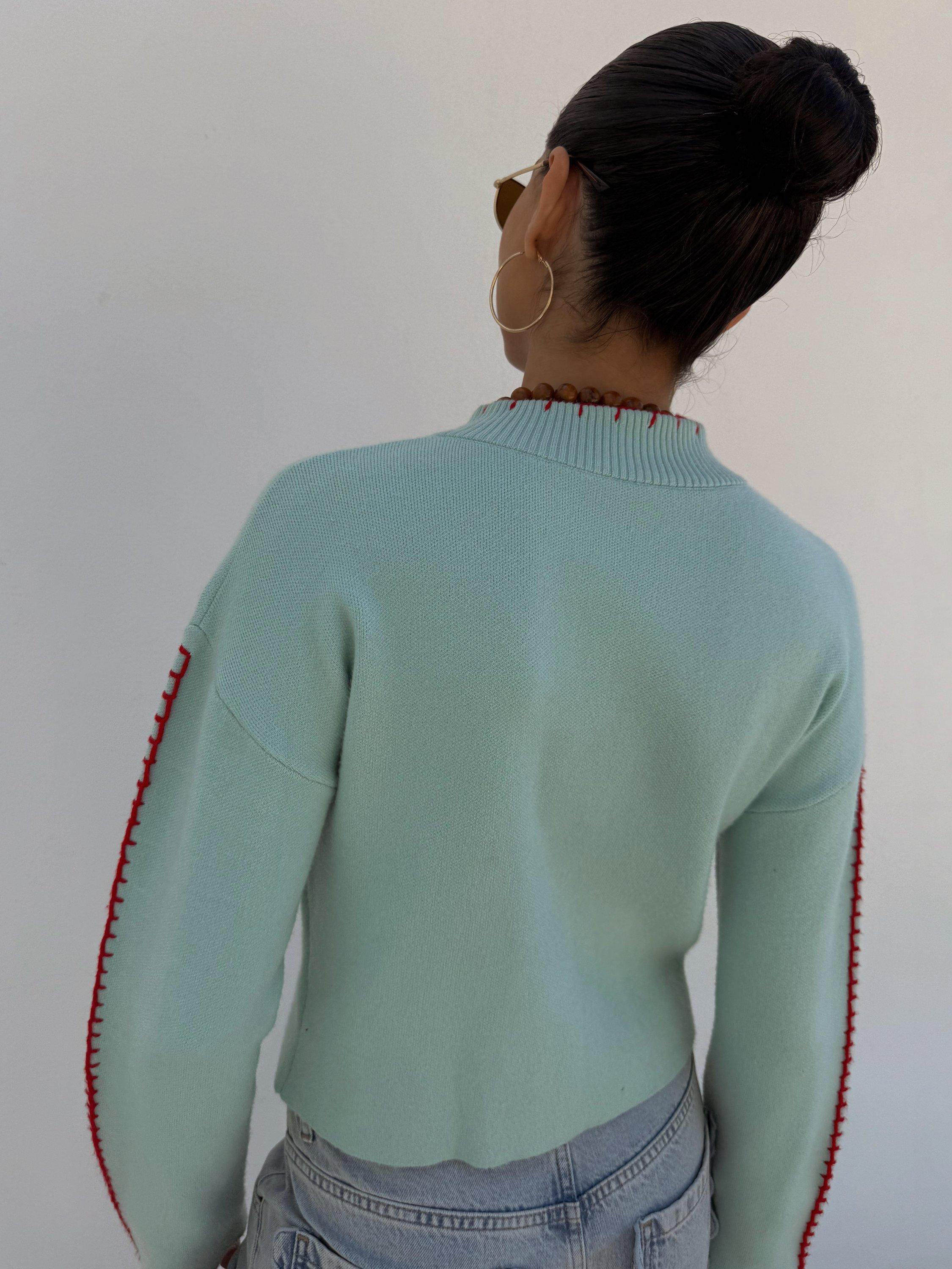 Product image 3 of 5, which shows Never Fully Dressed Octopus Blanket Stitch Cardigan, Blue, XS