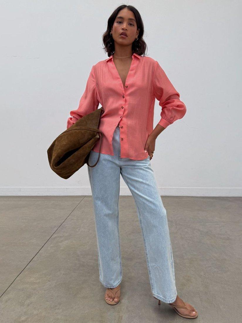 Product image 1 of 6, which shows Never Fully Dressed Miley Blouson Sleeve Shirt, Coral, 6