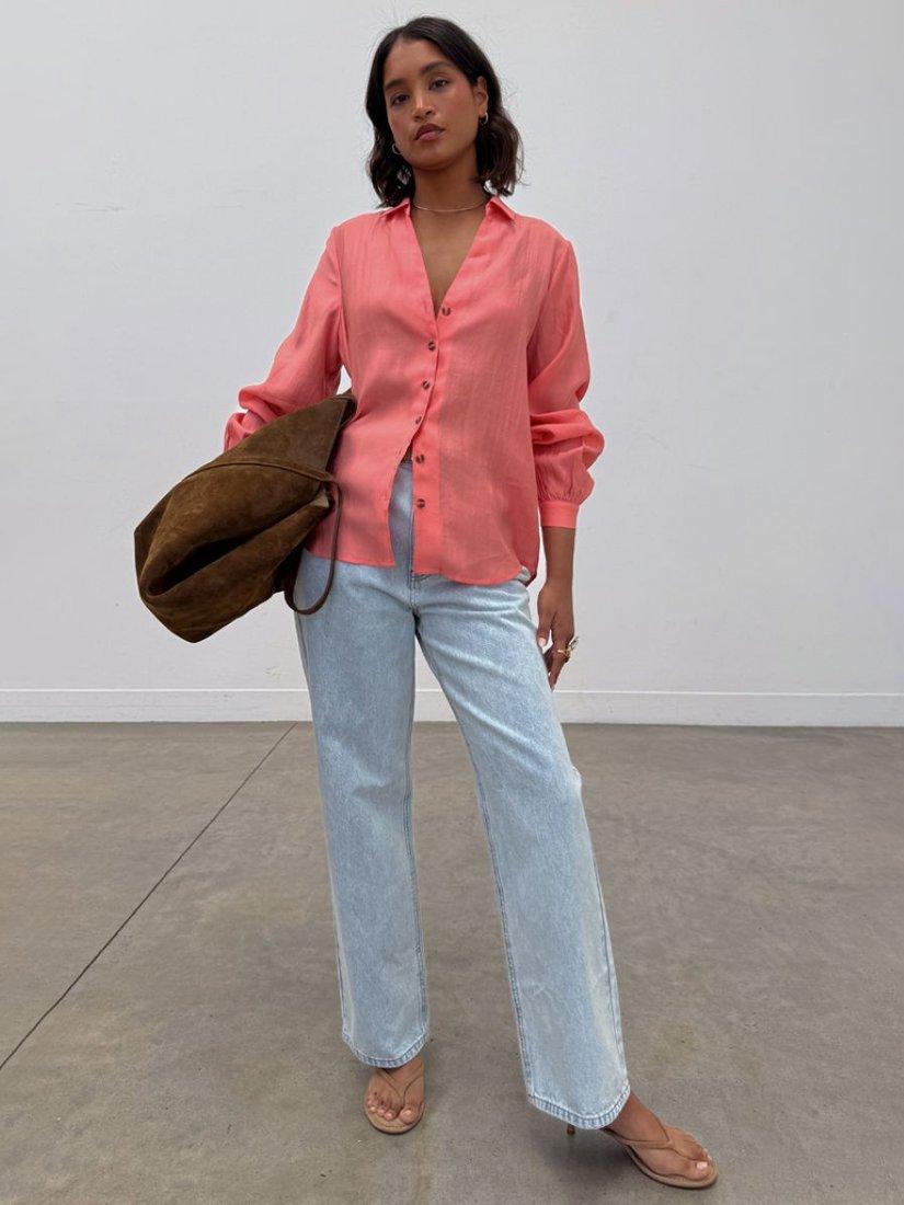 Product image 5 of 6, which shows Never Fully Dressed Miley Blouson Sleeve Shirt, Coral, 6