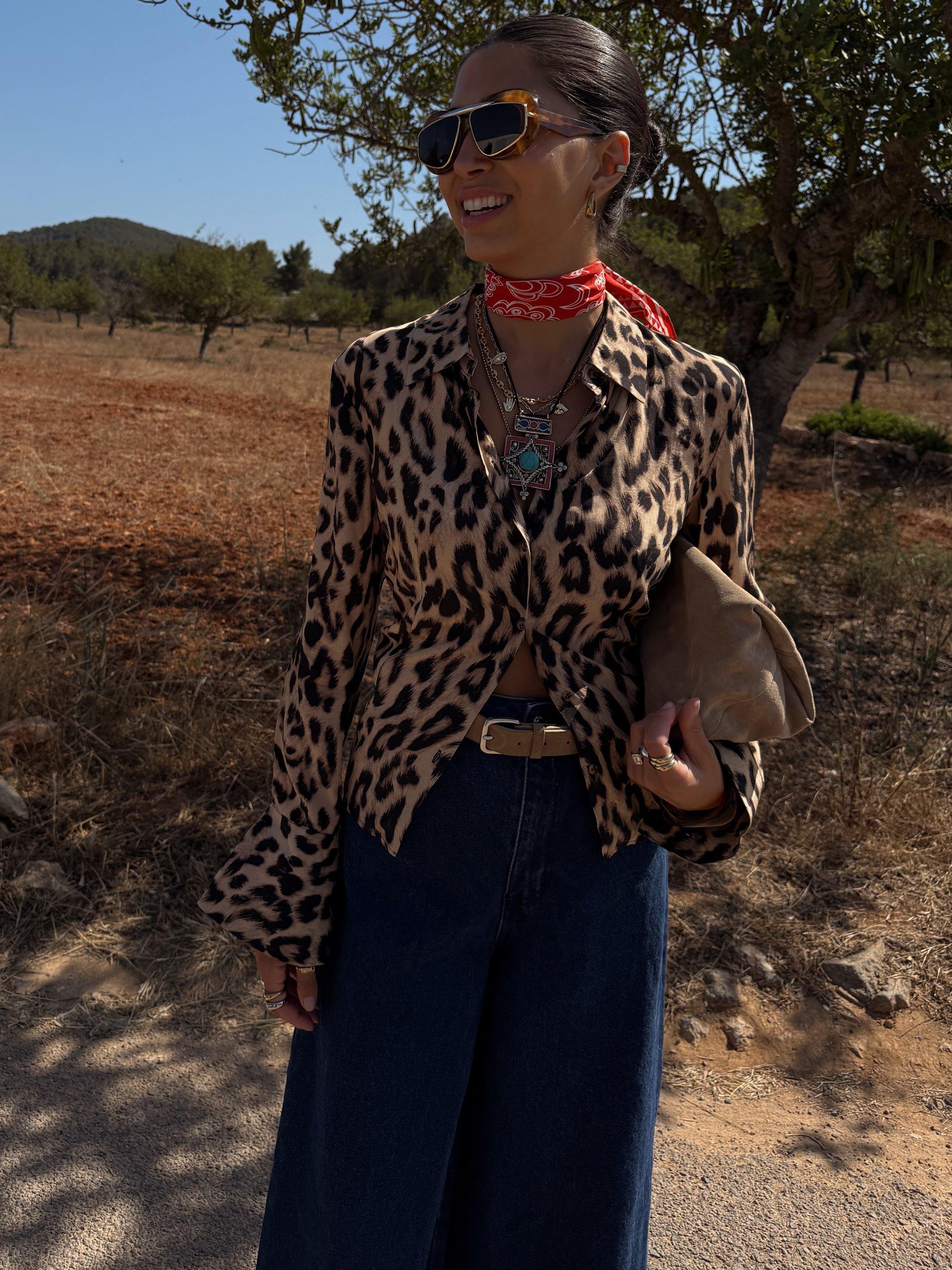 Product image 5 of 5, which shows Never Fully Dressed Leopard Print Flared Cuff Shirt, Brown, 6