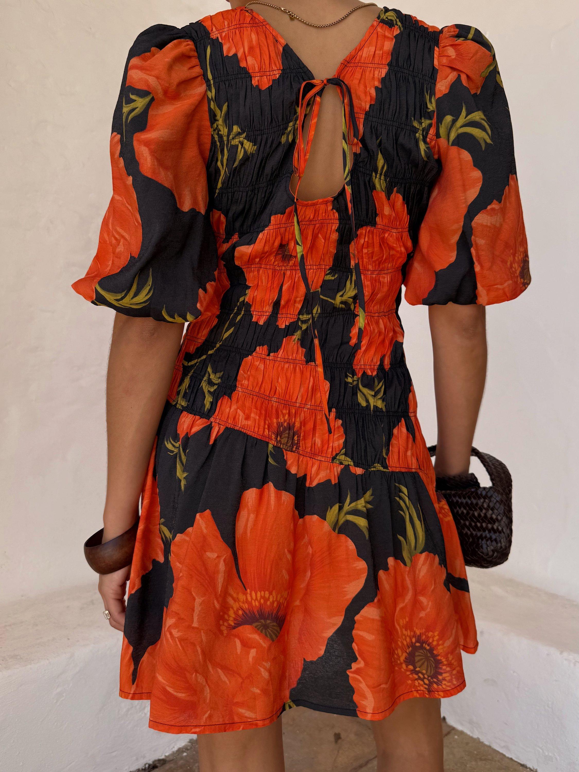 Product image 3 of 4, which shows Never Fully Dressed Nara Poppy Print Mini Dress, Black/Multi, 6