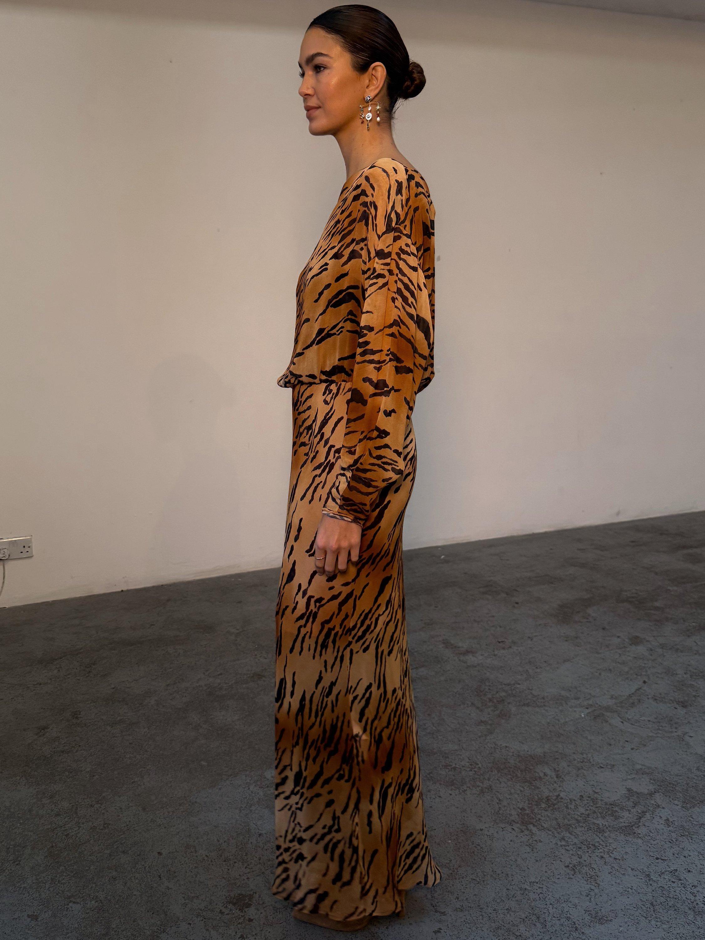 Product image 3 of 6, which shows Never Fully Dressed Tilly Tiger Print Dress, Multi, 6