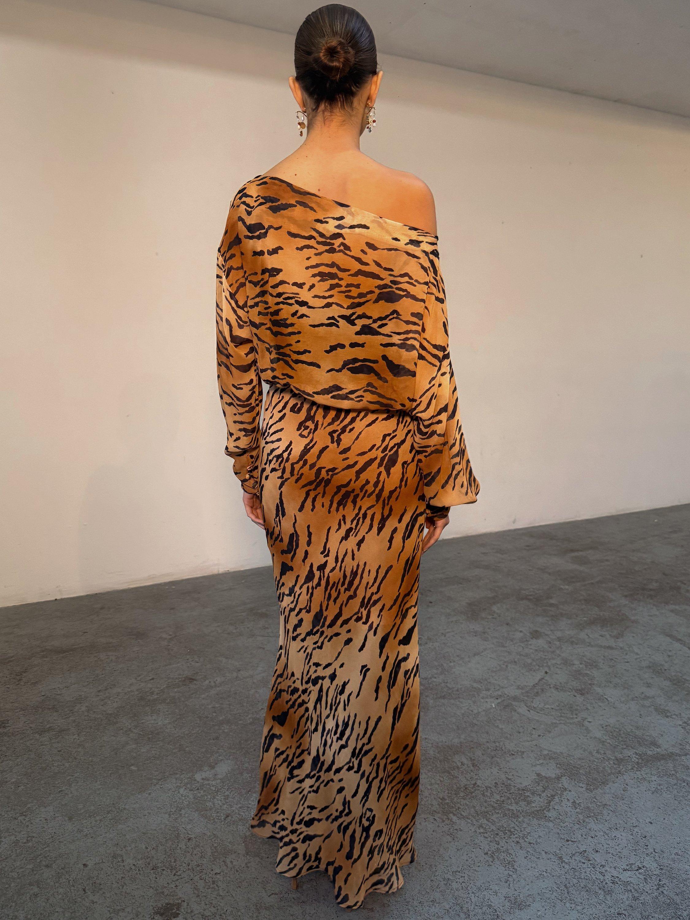 Product image 4 of 6, which shows Never Fully Dressed Tilly Tiger Print Dress, Multi, 6