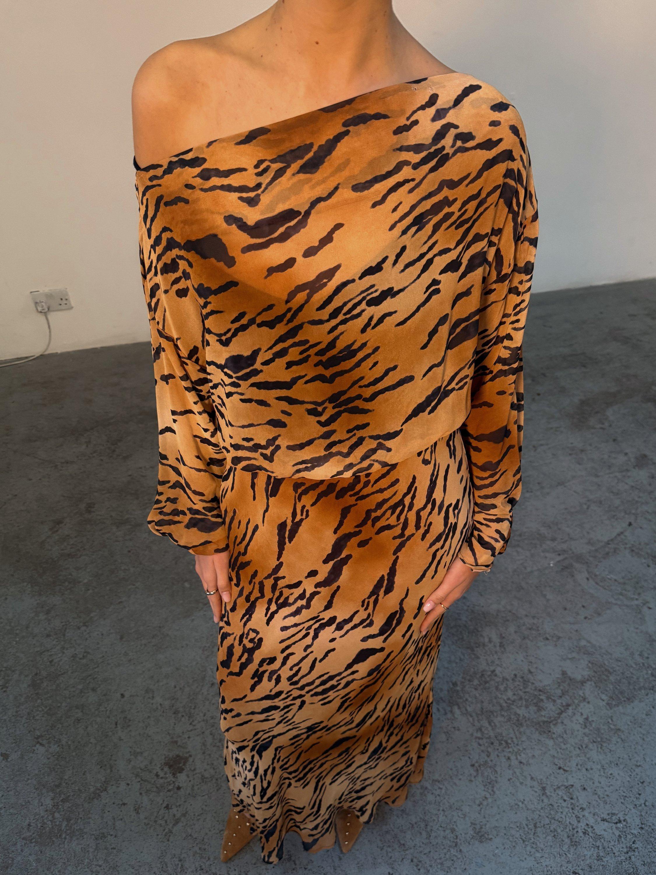 Product image 5 of 6, which shows Never Fully Dressed Tilly Tiger Print Dress, Multi, 6