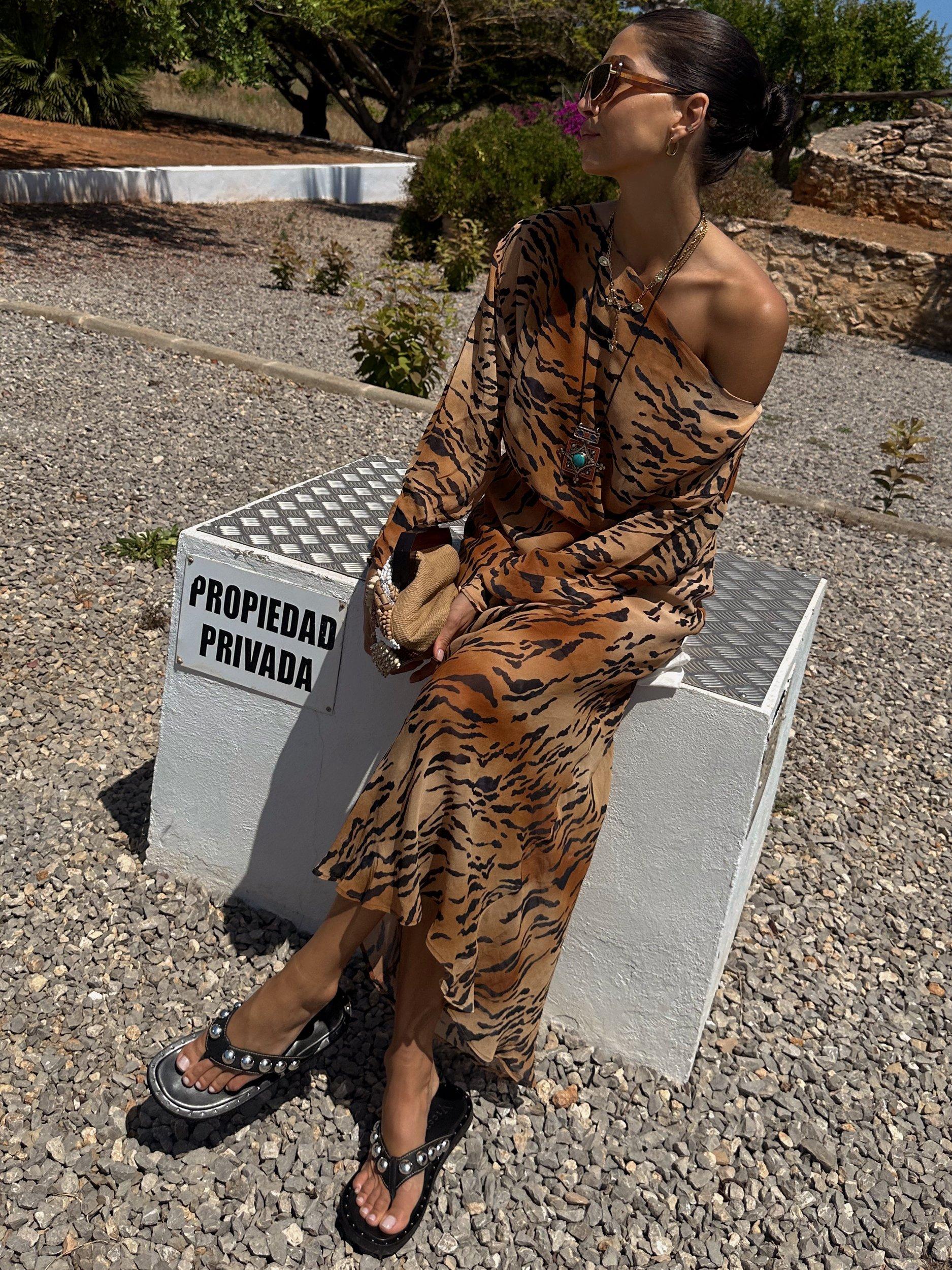 Product image 6 of 6, which shows Never Fully Dressed Tilly Tiger Print Dress, Multi, 6