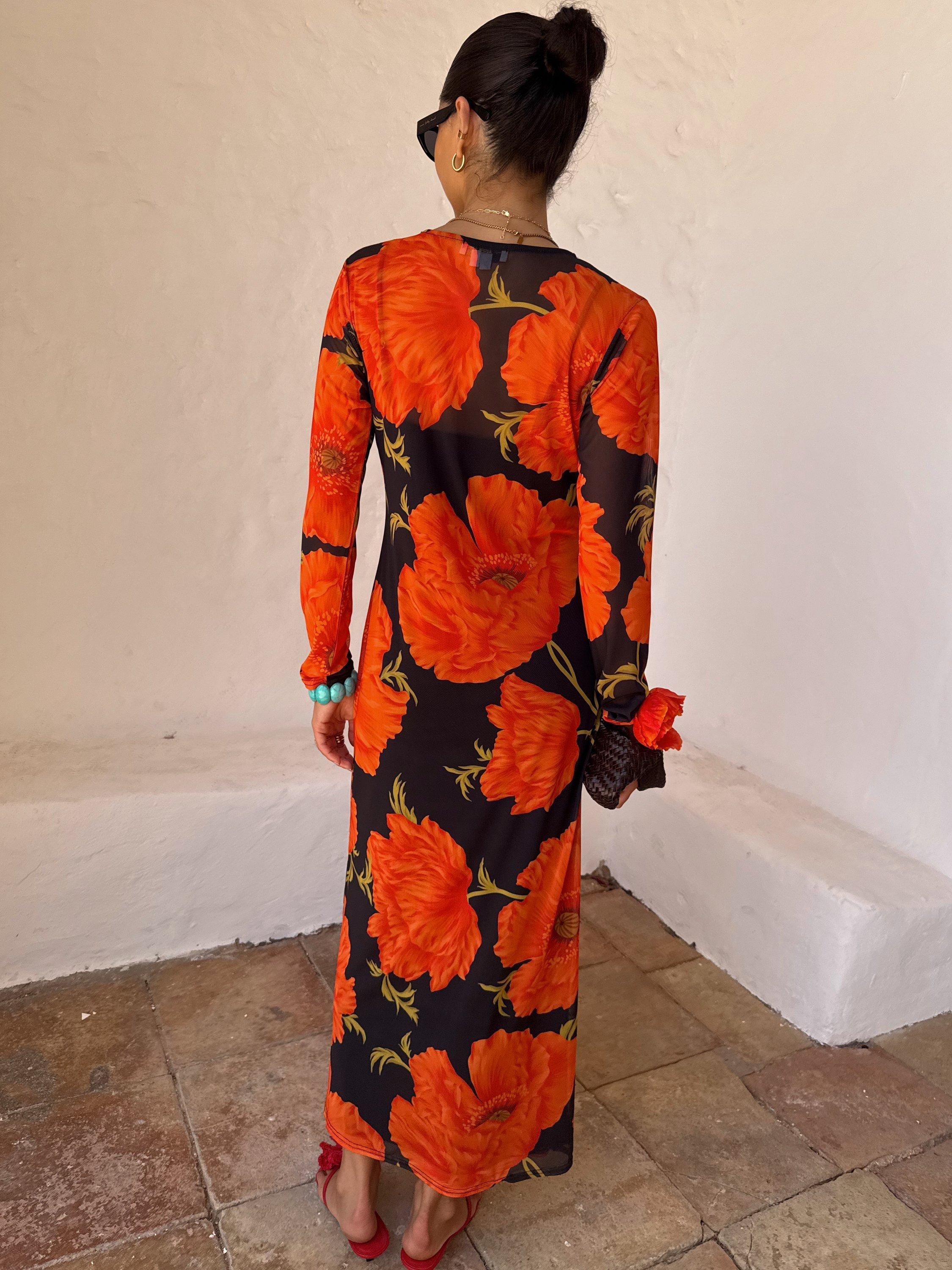 Product image 3 of 5, which shows Never Fully Dressed Poppy Print Sheer Dress, Black/Multi, 6