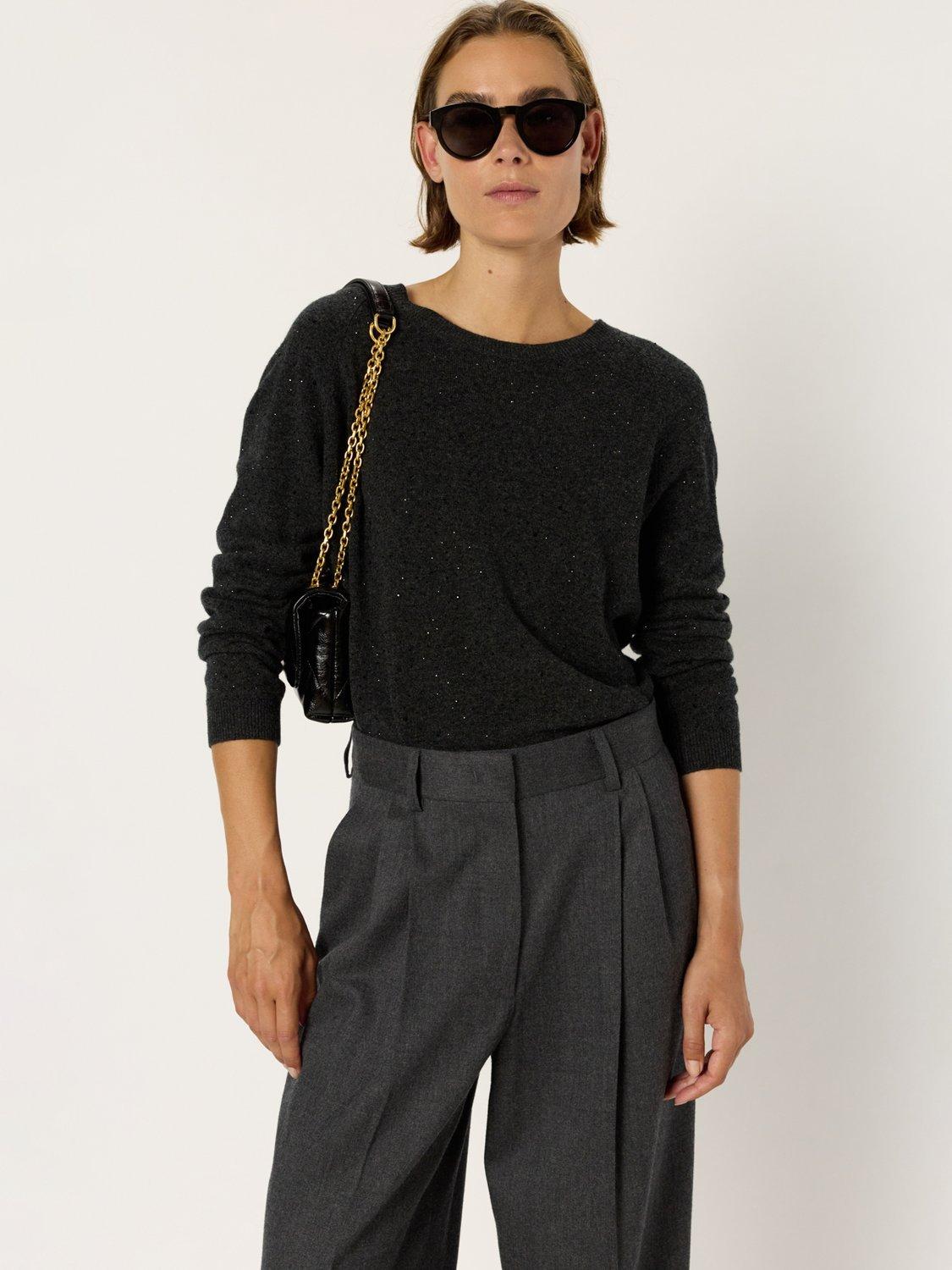 Product image 1 of 5, which shows Gerard Darel Eugenia Wool Long Sleeve Round Neck Cardigan, Grey, 6