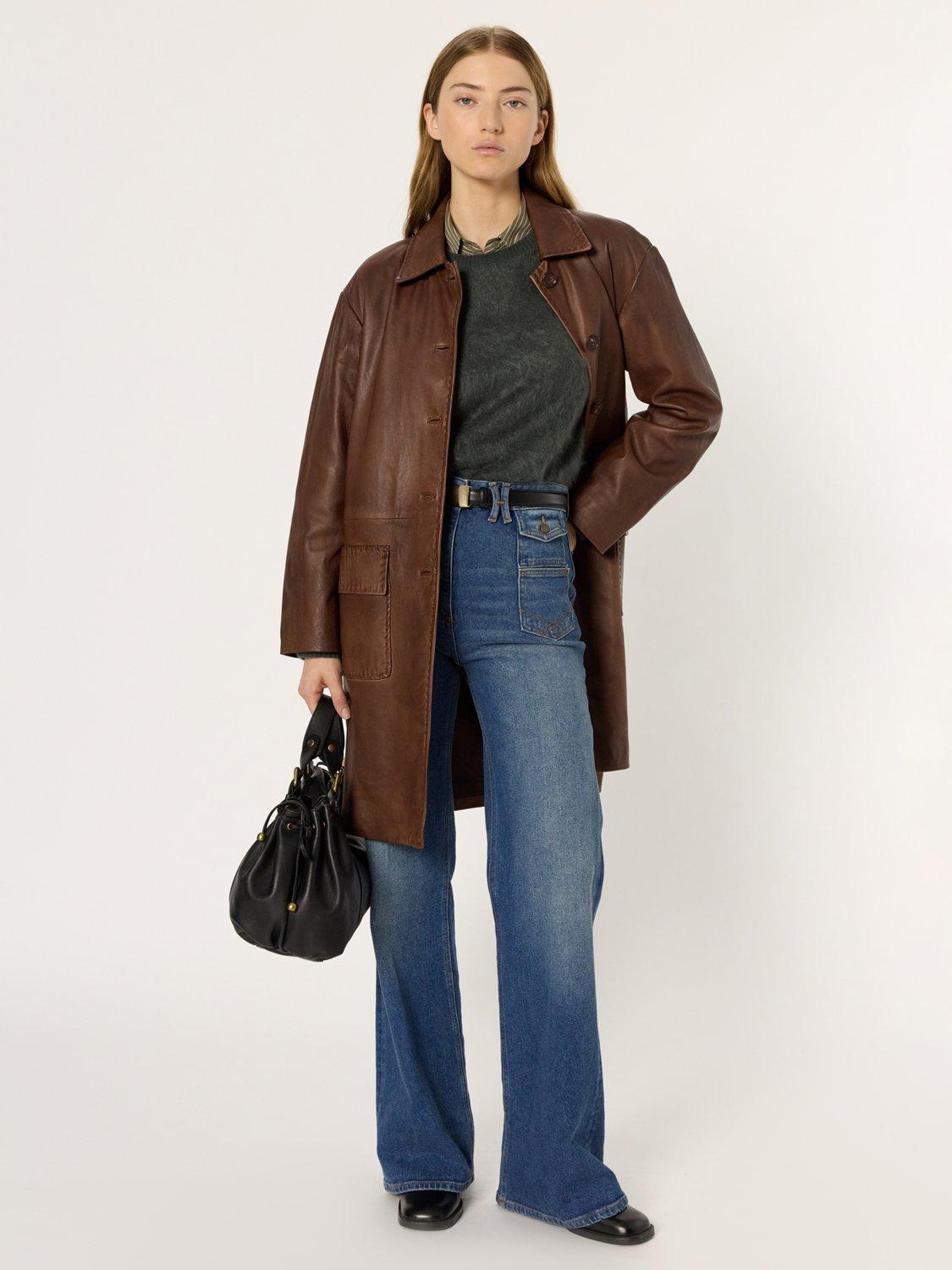 Gerard Darel Madyson Longline Leather Coat, Brown