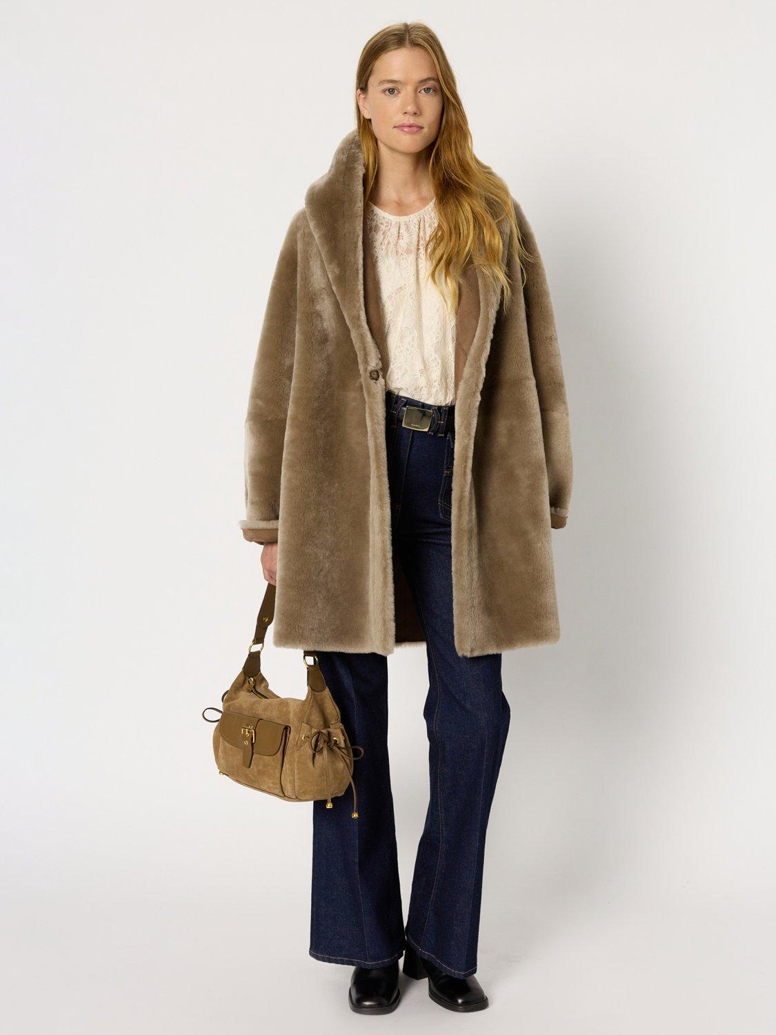 Product image 1 of 1, which shows Gerard Darel Malia Pure Leather Longline Coat, Camel, 10