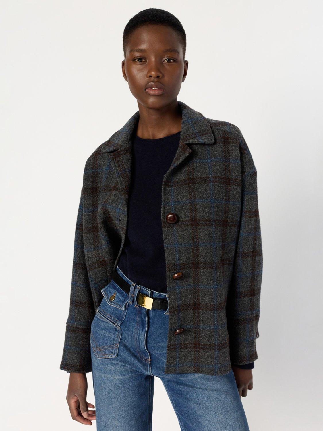Product image 1 of 6, which shows Gerard Darel Nell Check Pure Wool Jacket, Grey, 8