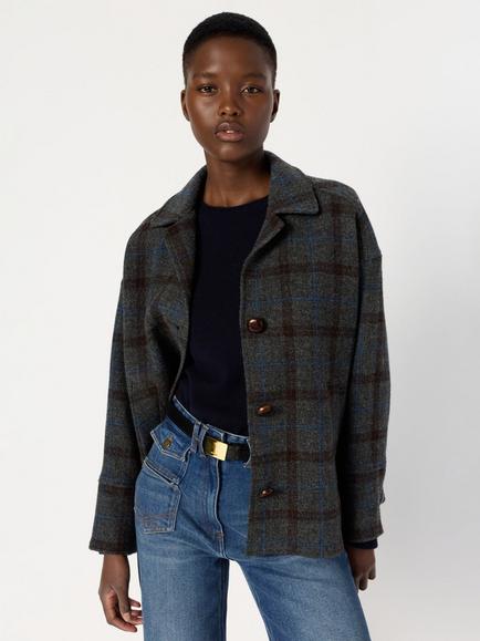Gerard Darel Nell Check Pure Wool Jacket, Grey, Grey