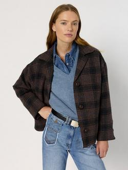 Gerard Darel Nerina Check Pure Wool Jacket, Brown, Brown