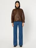 Gerard Darel Nicole Patch Pocket Leather Jacket, Brown