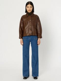 Gerard Darel Nicole Patch Pocket Leather Jacket, Brown - view 2, Brown