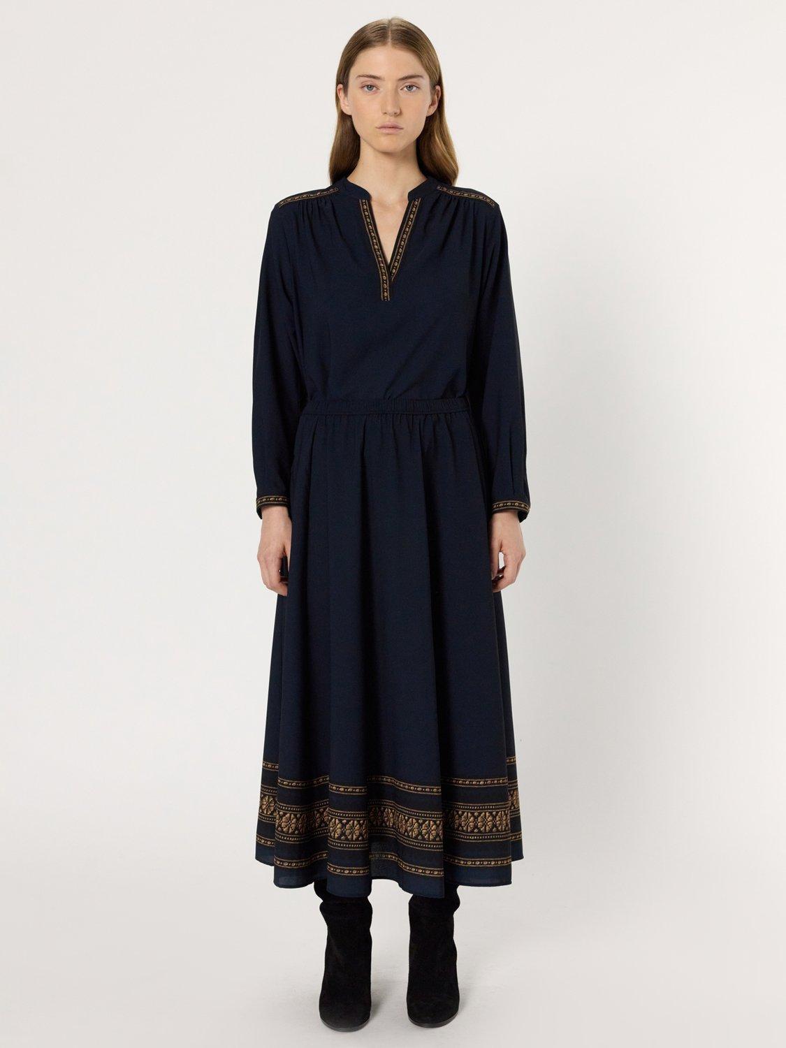 Product image 2 of 6, which shows Gerard Darel Bonnie Stripe Hem Skirt, Navy/Multi, 10