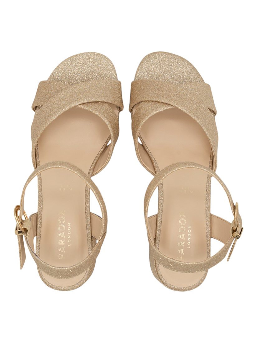 Product image 4 of 5, which shows Paradox London Neala Shimmer Wide Fit Block Heel Sandals, Champagne, 4