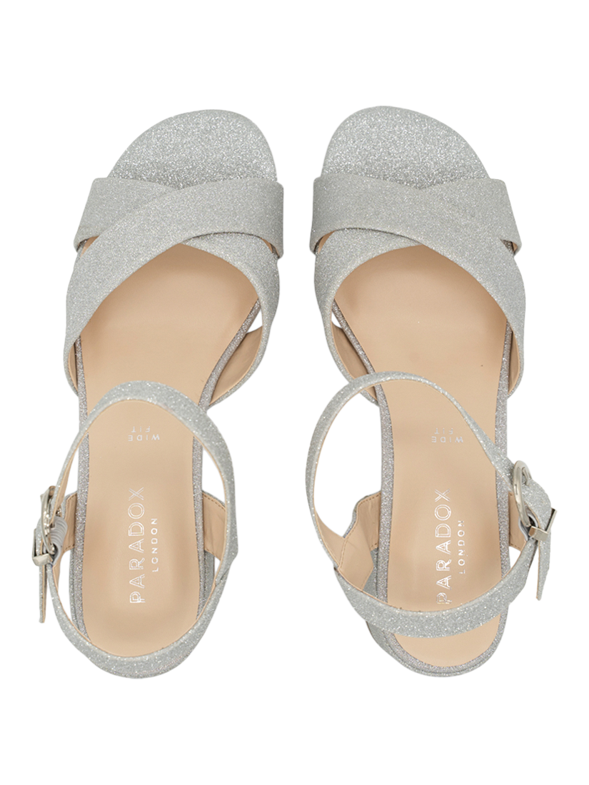 Product image 4 of 5, which shows Paradox London Neala Shimmer Wide Fit Block Heel Sandals, Silver, 3