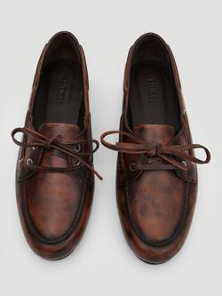 HUSH Leather Boat Shoes, Chocolate Brown - view 2, Chocolate Brown