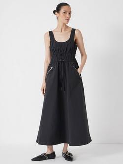 HUSH Gathered Waist Midi Dress, Black, Black