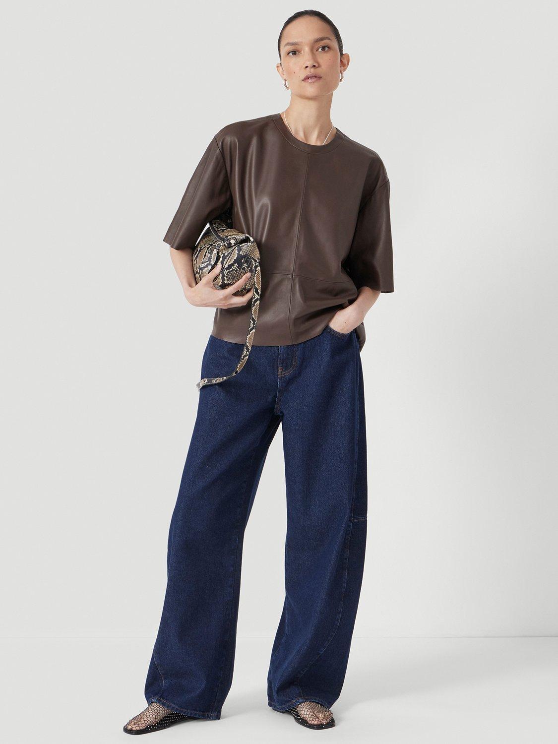 Product image 1 of 3, which shows HUSH Bree Horseshoe Barrel Leg Jeans, Mid Blue, 10R